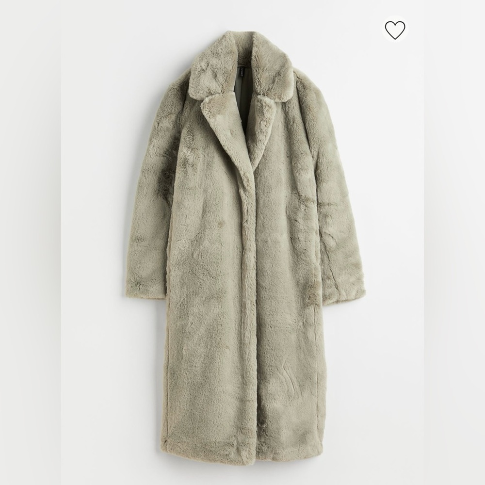 H&M faux fur light sage green long coat.